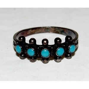 Vintage Zuni Snake Eye Turquoise Cluster Ring Size 9 Sterling Silver